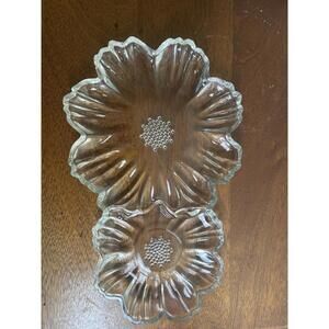 Hazel Atlas Clear Glass Double Sunflower Snack Plate